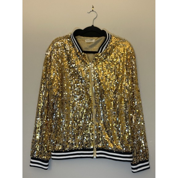 Anna-Kaci California Woman's XL Gold Silver Sequined Zip Up Jacket Beautiful Fun - Picture 1 of 7